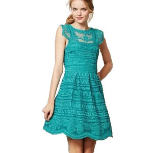 Yoana Baraschi Anthropologie Teal Green Lace Sleeveless Dress Mesh Size 4 Boho